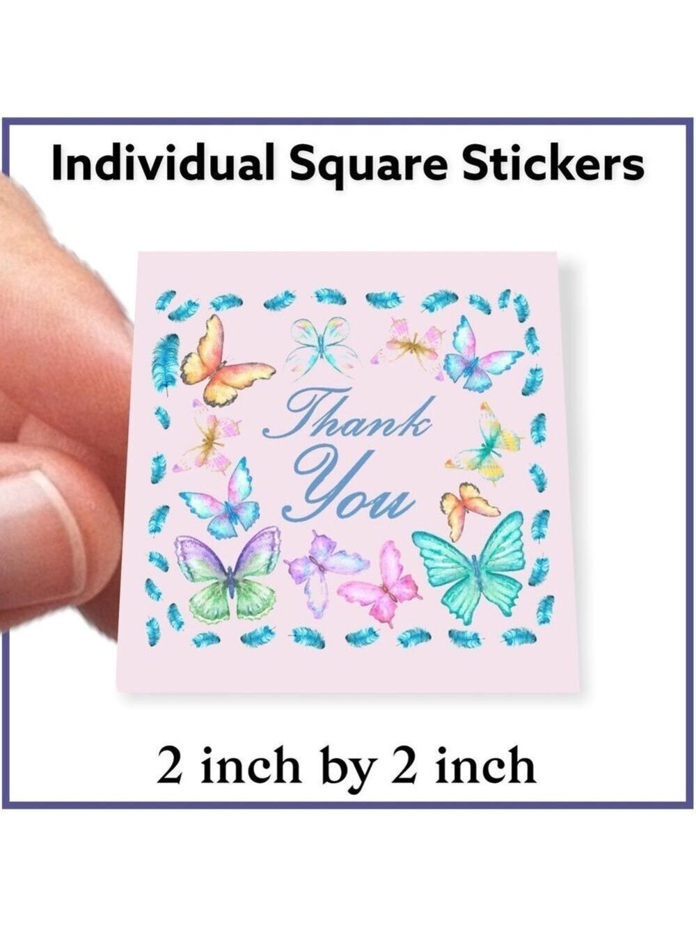 100 (2x2 Inch) Square Stickers, Butterflies and Feathers High Gloss, Thank You - Picture 2 of 3
